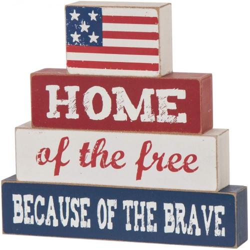 Patriotic American Flag Wooden Block