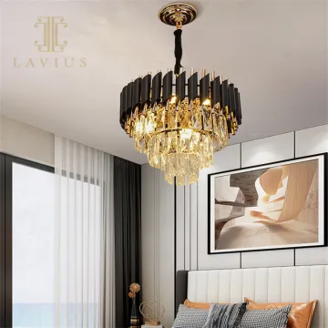 Black Decorative K9 Crystal Living Room Pendant Lamp