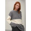 Round collar white grey stitching pure cashmere pullover