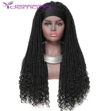 Wholesale Synthetic Crochet Headband Braids Hair Wig 26" Long Black Braid Curly Wigs Faux Locs Machine-made Y Demand
