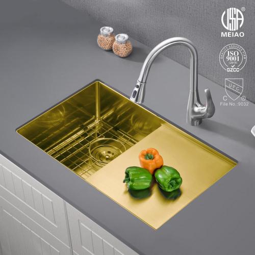 Black Sink Kitchen PVD Color Kitchen Sink Single Bowl with Drainboard Supplier
