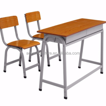 Yellow Wooden Double Student Table and Chair Set