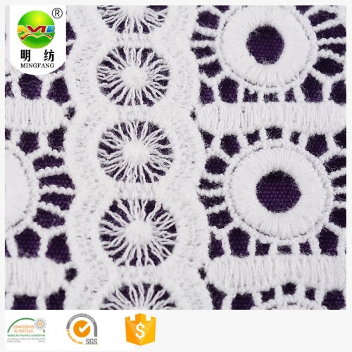 Embroidery Lace Dress Fabric 100% cotton yarn chemical lace embroidery fabric Manufactory