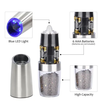 Gloway LED Salt & Pepper Shakers: Battery Operated, Adjustable, and Automatically Grind Peppercorns and Salt