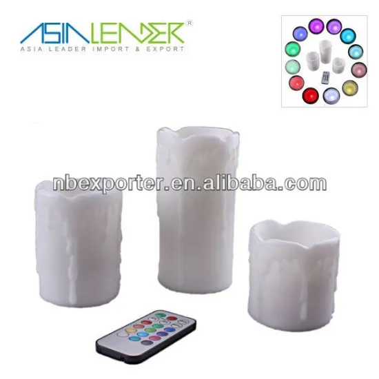 Remote Control 3-pcs Real Wax LED Candle Light with Dripping Style