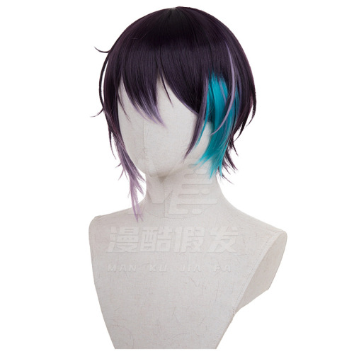 Mayuzumi Kai VTuber Cos Wig Black Purple 3