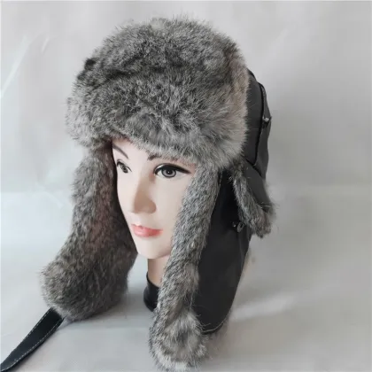 Leather Russian Ushanka Winter Fur Hat Aviator Fur Hats