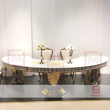 Modern Wedding Event Furniture: Half Moon Stainless Steel and Glass Dining Table Set with Chairs