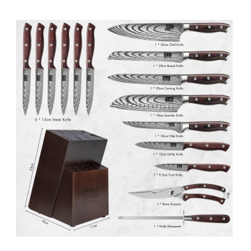 SHAN ZU 16-Piece Japanese Knife Set: High Carbon Stainless Steel Kitchen Knife Collection with Block and Sharpener