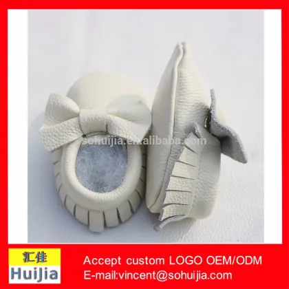 Wholesale genuine leather shoes baby moccasins with bow rice white Children shoes