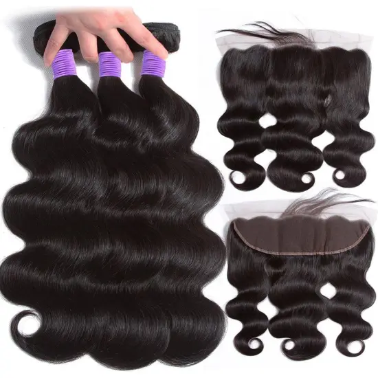 Body wave brazilian hair bundles with closure 10A grade remy human hair lace front 13*4 hair closure