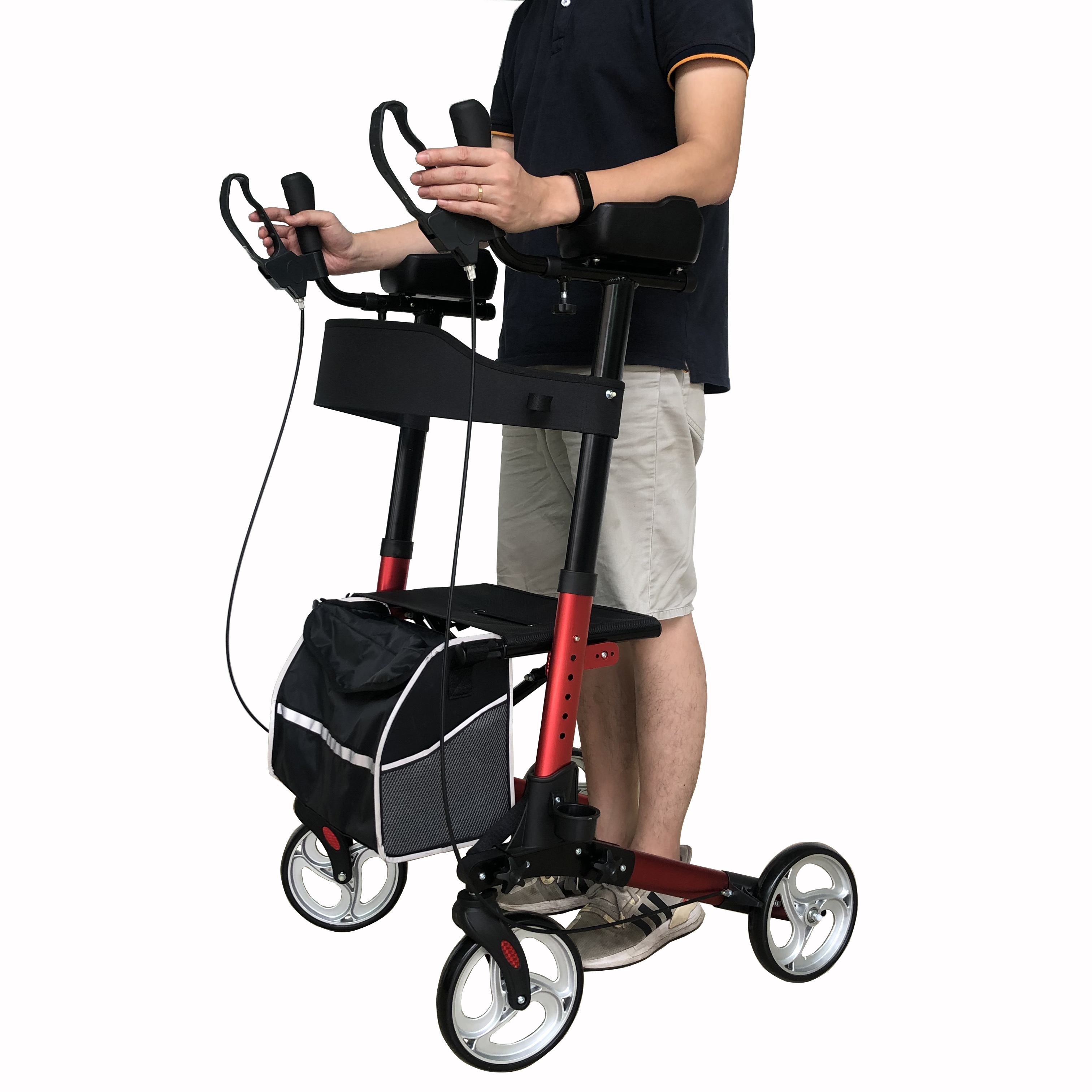 Aluminum Upright Rollator Walkers with Armrests, Handrails and Cup Holder