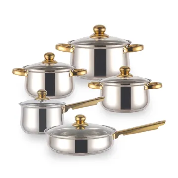 12 pcs Gold-plated handle non stick cookware set stainless kitchen cooking pot cookware set