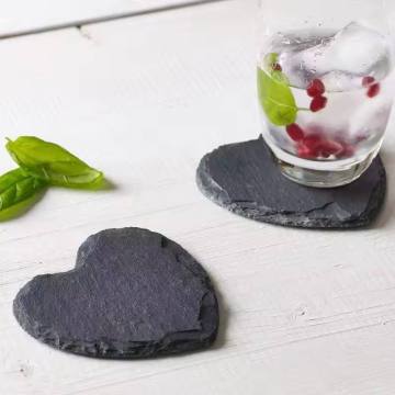 Wholesale Heart Shape Black Stone Dessert Plate Natural Slate Coasters