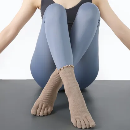 Lace Yoga Five-Finger Socks: Anti-Slip Cotton Yoga Socks for Women