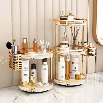 Vanity Spinning Dresser Holder: A Luxurious 3-Tier Bathroom Shelf with 360 Rotating Makeup Organizer and Cosmetics Storage Display Rack