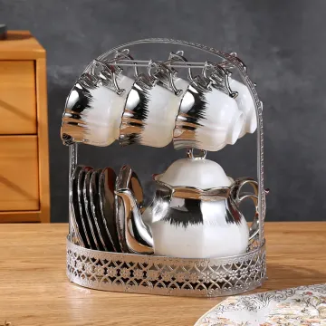 Luxury Porcelain Tea Set with Metal Holder