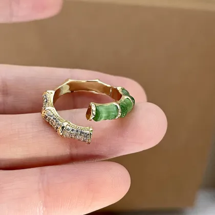 New Chinese Style Green Bamboo Zircon Open Rings