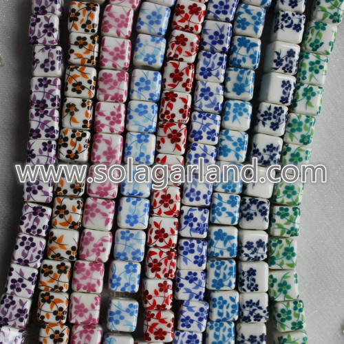 10 MM Cube Charms Flower Patterns Ceramiczne luźne koraliki dystansowe