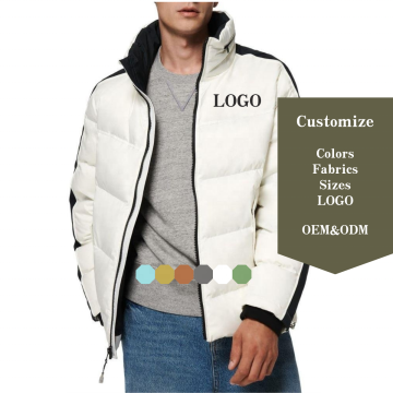 Custom Quilted White Polyester Men's Down Jacket for Outdoor Winter Wear