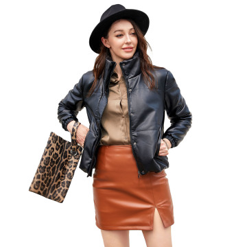 Winter Crop Leather Coat: Quality Fashion Custom Shinny Puffer Coats for Women