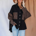 Womens Contrast Leopard Denim Jacket Blouses