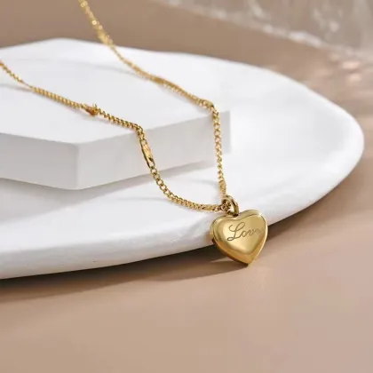 SUMMLY 18K Gold Plated Stainless Steel Collarbone Chain Heart Pendant Necklace