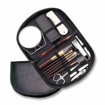 14-in-1 Makeup Kit and Manicure/Pedicure set with PU Leather Pouch and Big Space for Logos