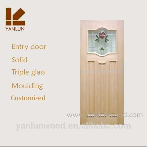 made in china triple glass red walnut veneer luxury interior wood door