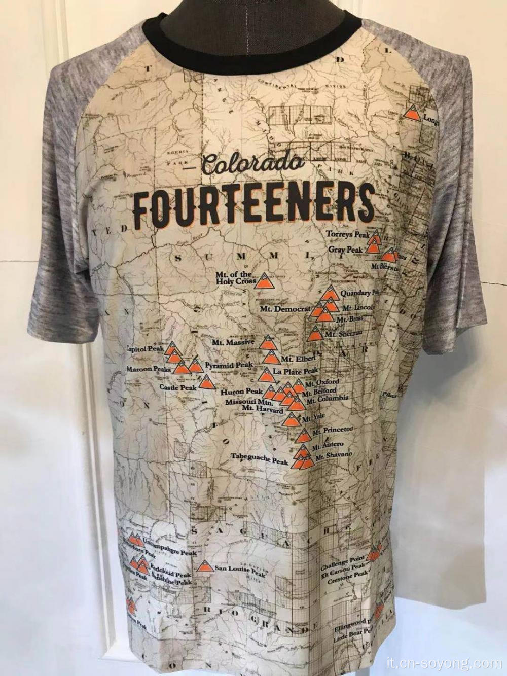 T-shirt manica raglan da uomo stampata mappa Colorado