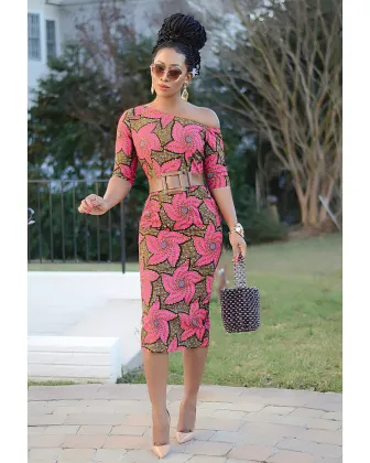 2021 Autumn African Women Printing Polyester Dress Without Belt American Clothing African Clothes for Women European Clothing