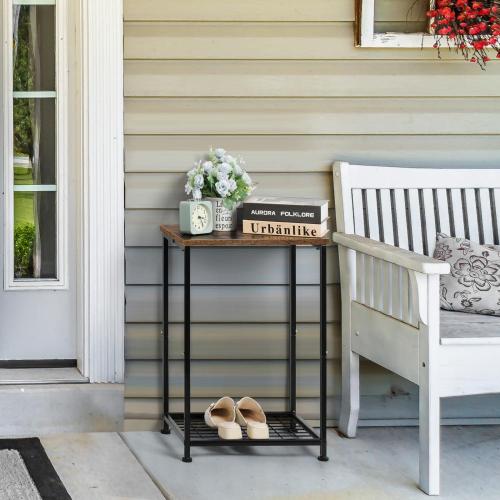 Industrial Slim End Tables Set with Storage Shelf