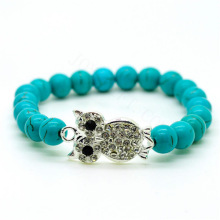 Turquoise 8MM perles rondes Bracelet extensible de pierres précieuses avec pièce en alliage Diamante