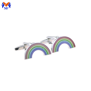 Stainless steel rainbow design enamel cuff link