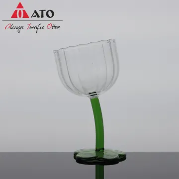 Cute flower antique goblet Green vertical pattern glass
