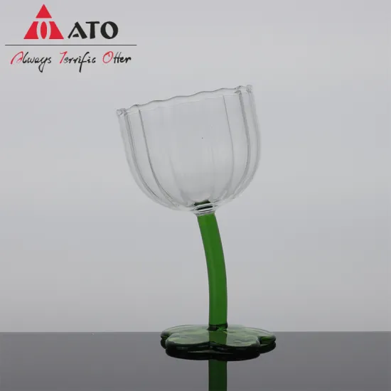 Cute flower antique goblet Green vertical pattern glass