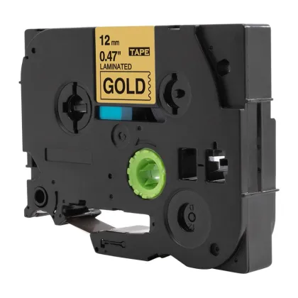 12mm Black on Gold Label Ribbons for Brother P-touch Label Printer - Compatible with TZe-831