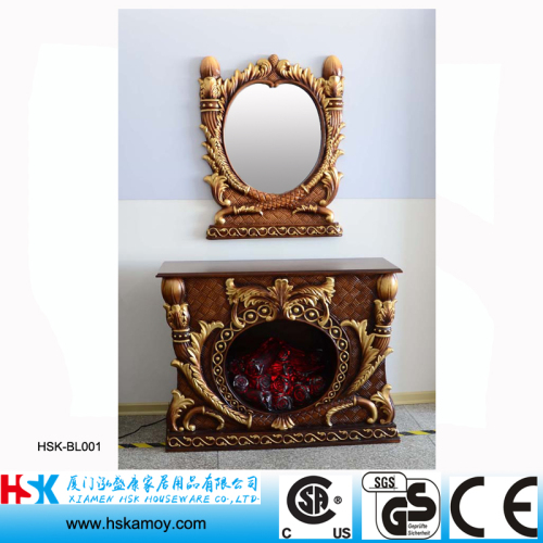 Resin Decorative Fireplace with Mirror, Non Wood Burning Fireplace, Freestanding Electronic Fireplace