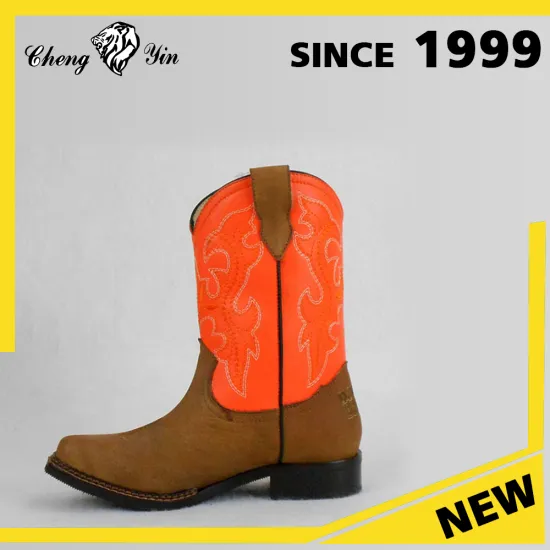 2017 New Style China Popular Comfortable Black Rubber Outsole Red Genuine Leather Cowboy Boots for Outdoor