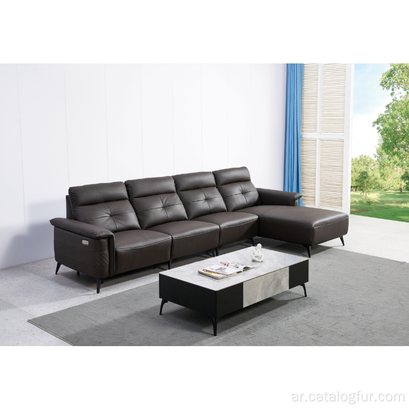 أريكة ركنية جلدية سوداء حديثة ، مجموعة أريكة أثاث قطاعية تصميمات أثاث غرفة المعيشة