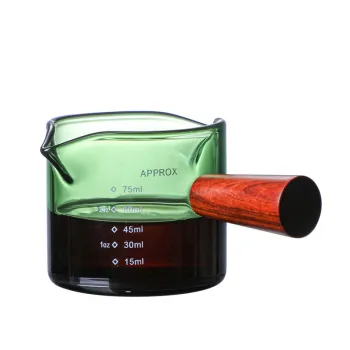 Wood Handle Glass Espresso Measuring Cup - Double/Single Mouth Milk Jug
