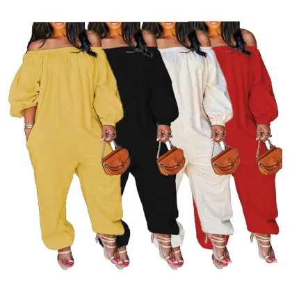 2021 Spring Fall Women clothing Solid color onesie leisure  Lady Fashionable Stretch loose plus size onesie