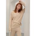 V-neck cashmere pullover with irregular hem