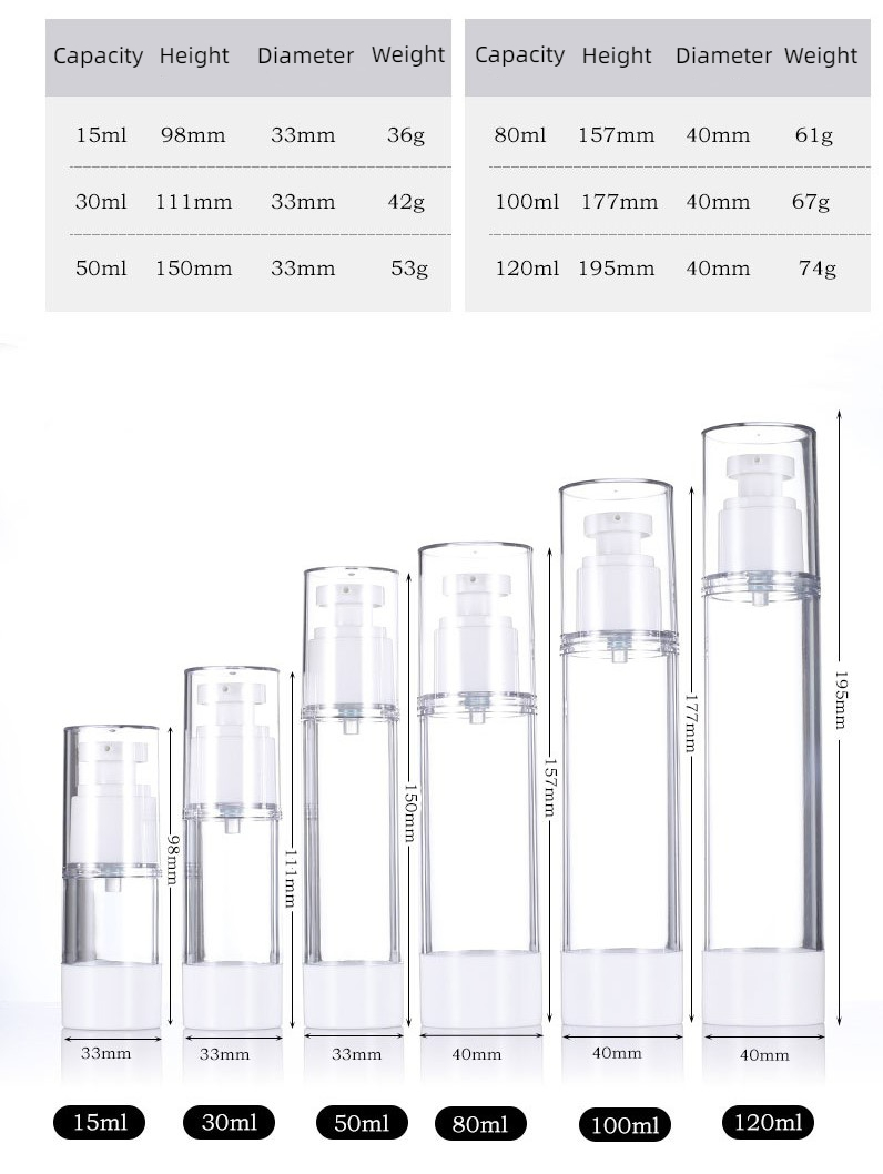 Clear Airless Cosmetic Cream Pump Bottle