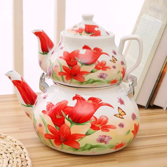 2.5L +0.9 L High Quality Kitchenware Ceramic Various Decal Double Enamel Kettle