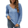 Womens Cable Knit V-Neck Loose Sweate
