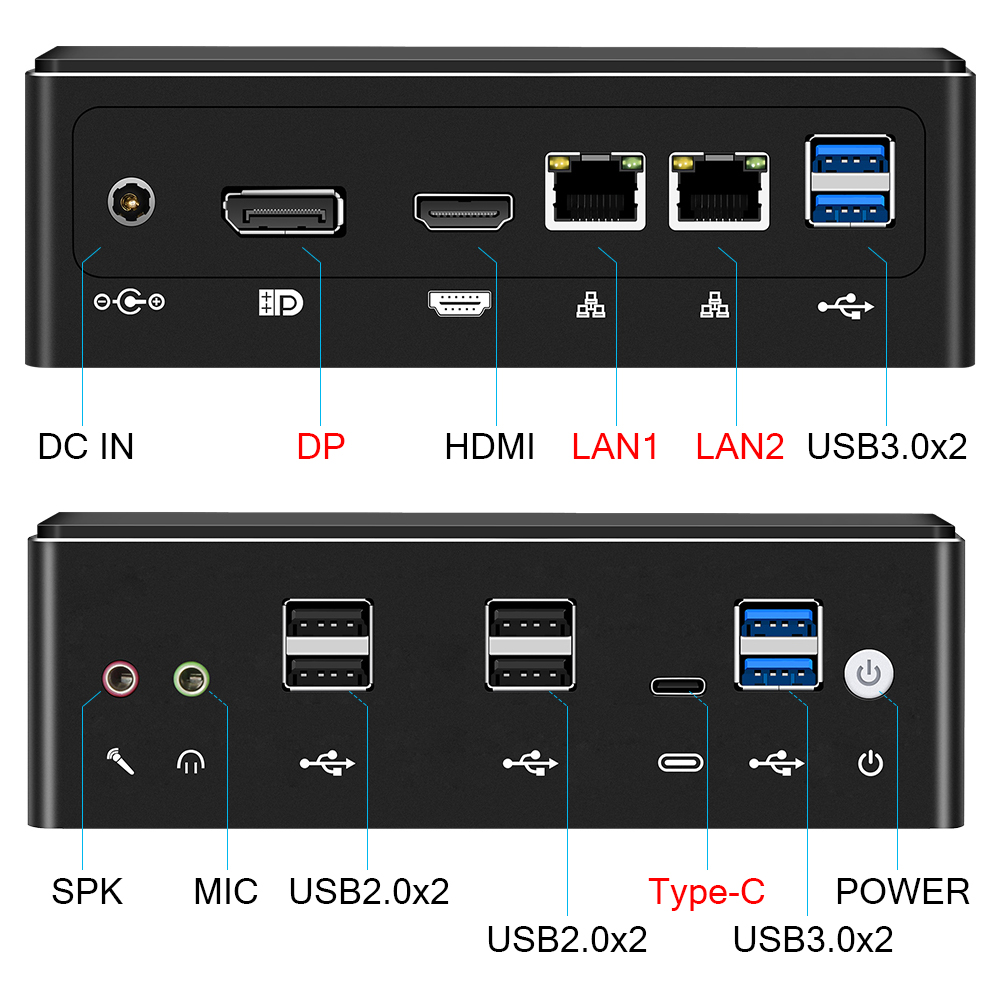 Mini PC Intel Core i7 7500U 8650U 8550U Computer Windows 10 2*DDR4 M.2 SSD DP Type-C 2*LAN WiFi 4K HTPC Micro Desktop NUC Minipc