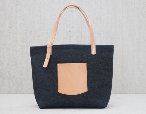 Custom high quality denim tote bag leather