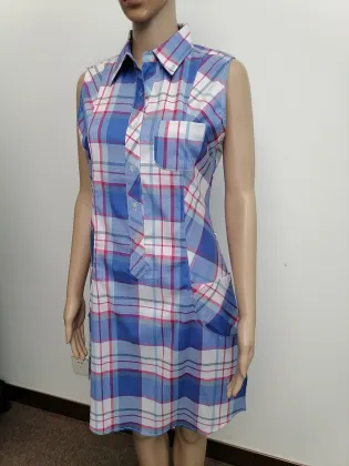 Ladies polyester print sleeveless shirt dress