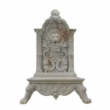 White Marble Fountain with Ornate Lion Head